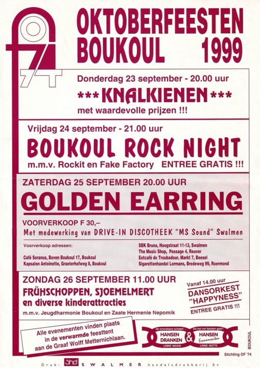 Golden Earring show poster September 25 1999 Boukoul - Feesttent